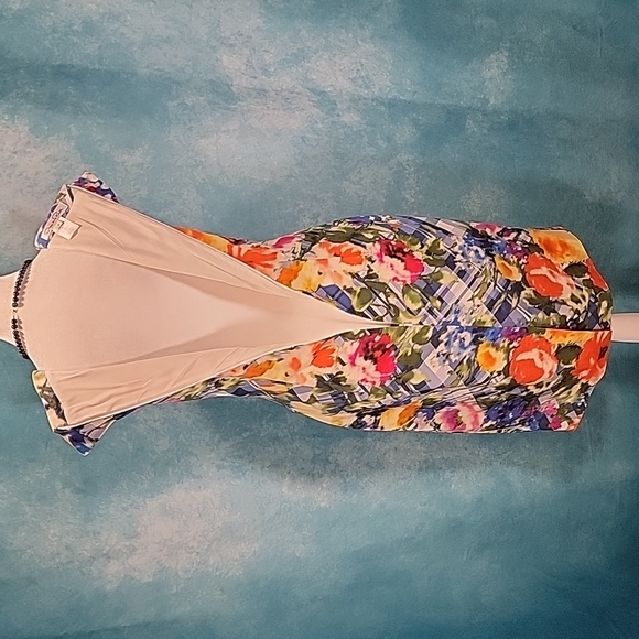 ❤Oscar de la Renta Dress w/ Bright Floral/Lattice Print & Gorgeous Pleats/Panels - Picture 7 of 16